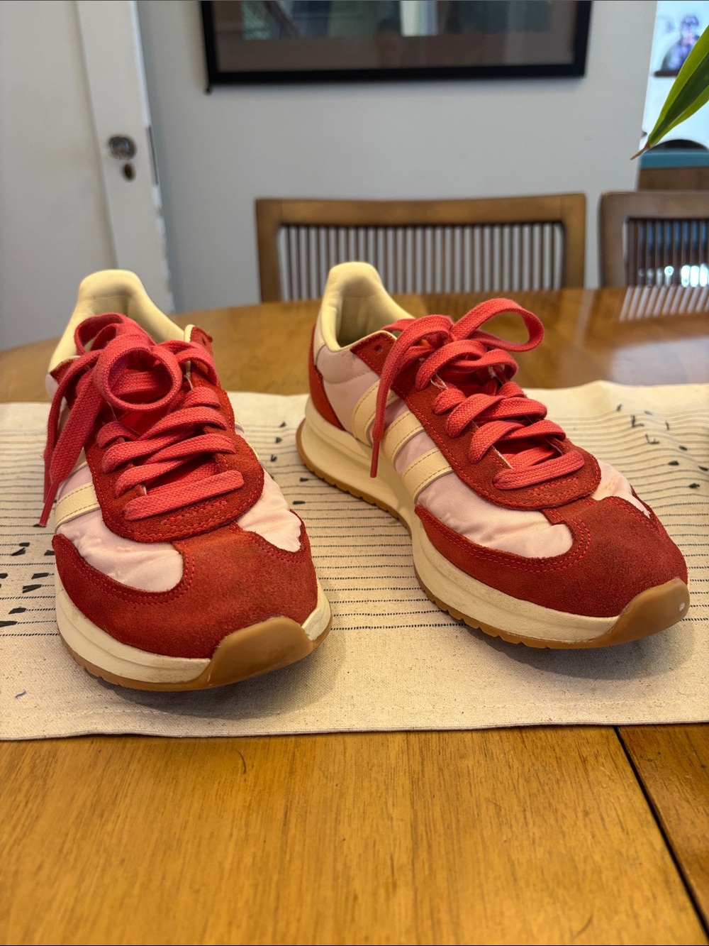 adidas White and Red Suede Heel Retro Sneakers